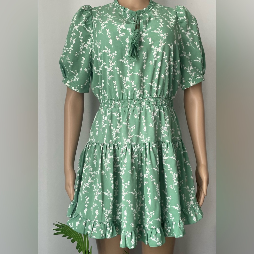 Heartloom Green Floral Ruffle Mini Dress